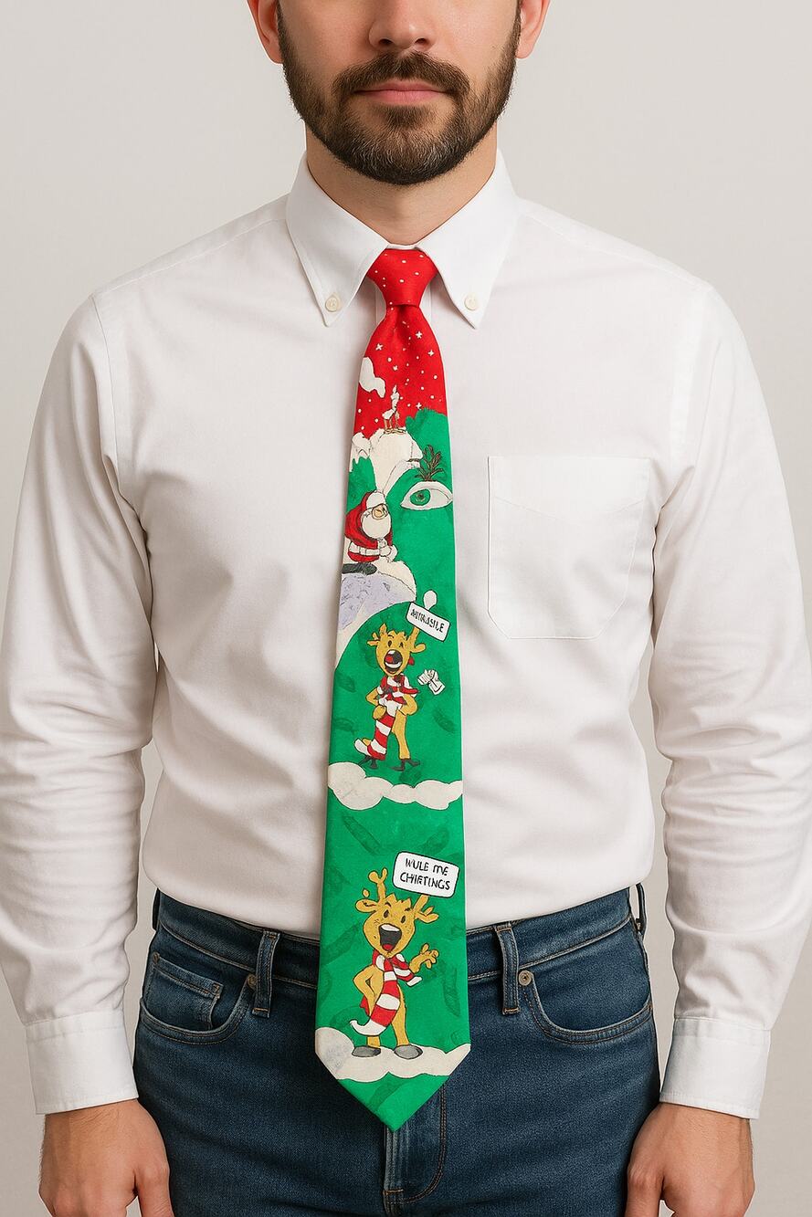 Vintage Holiday Christmas Novelty Tie Silk Yule Tie Greetings Hallmark